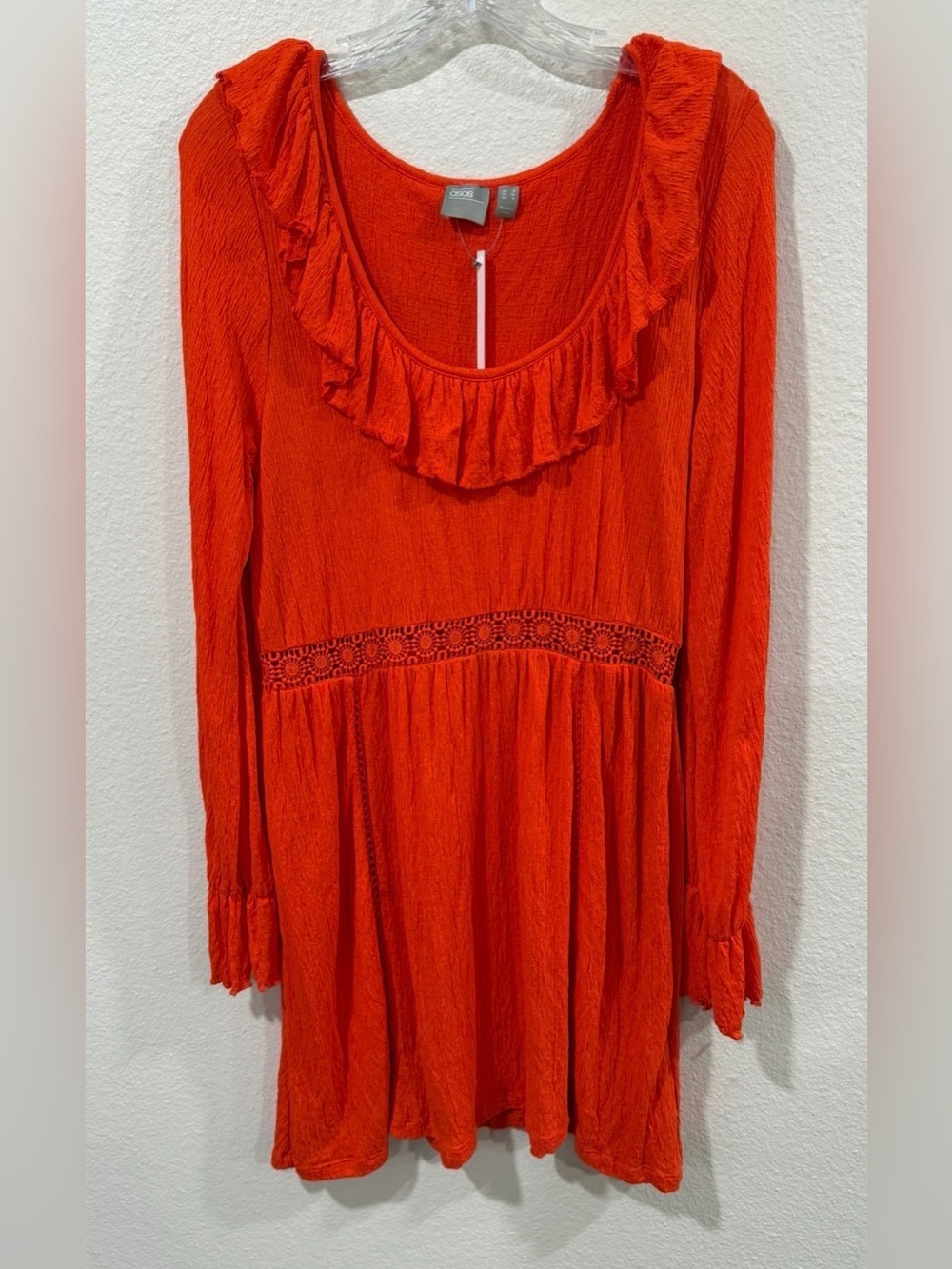 NWT ASOS Orange Ruffle-Trim‎ Long Sleeve Tunic size 4